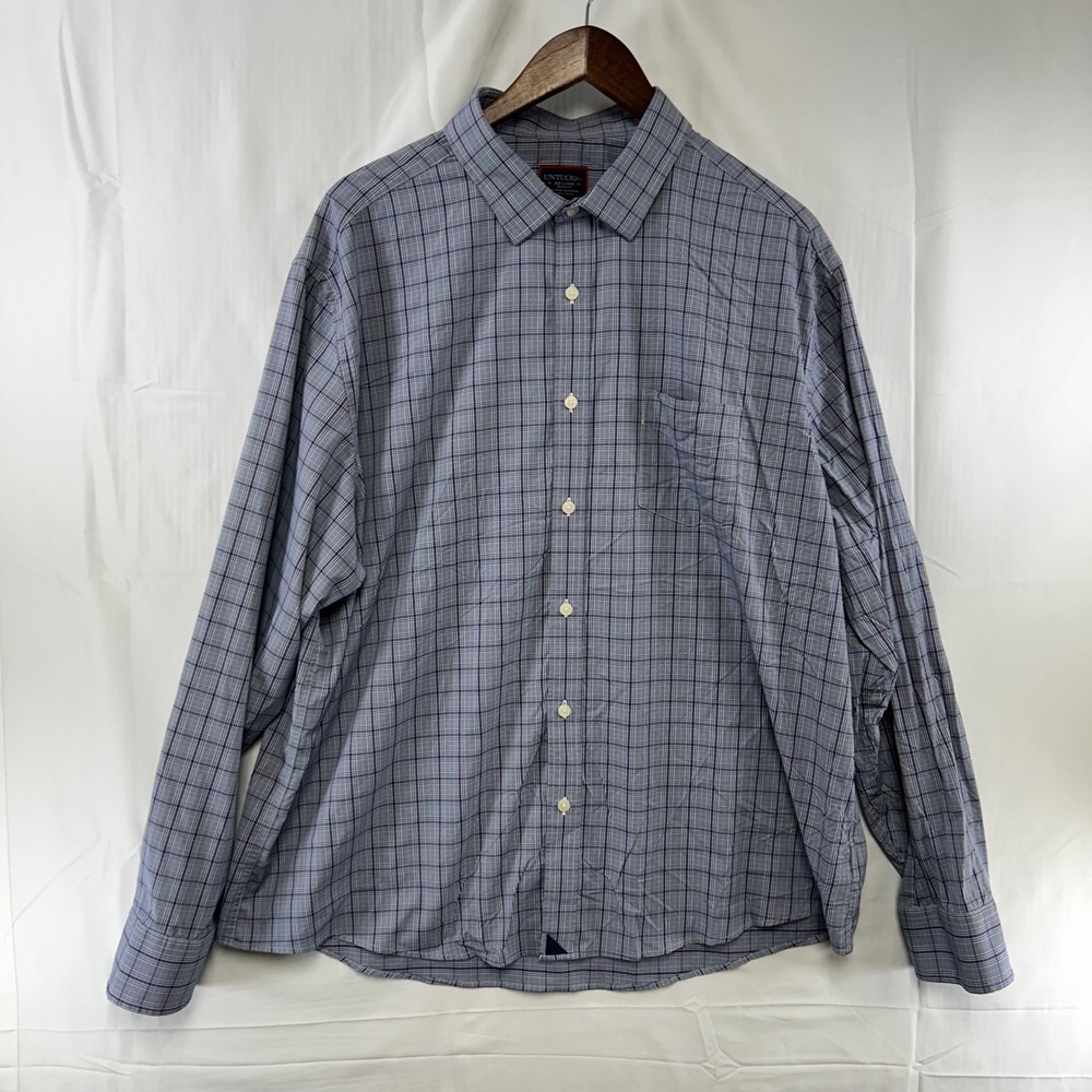 UNTUCKit Narsai Shirt Mens XXL Blue Purple Plaid Relaxed Fit Button Down